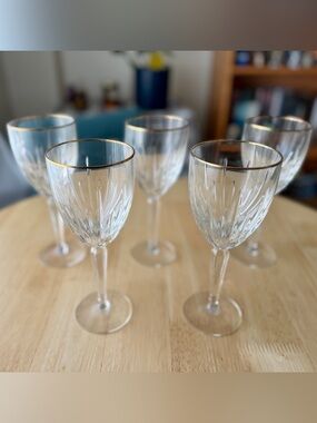 Vintage Crystal Glasses with Gold Trim